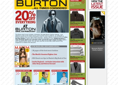 Burtons advertorial for Maxim Magazine